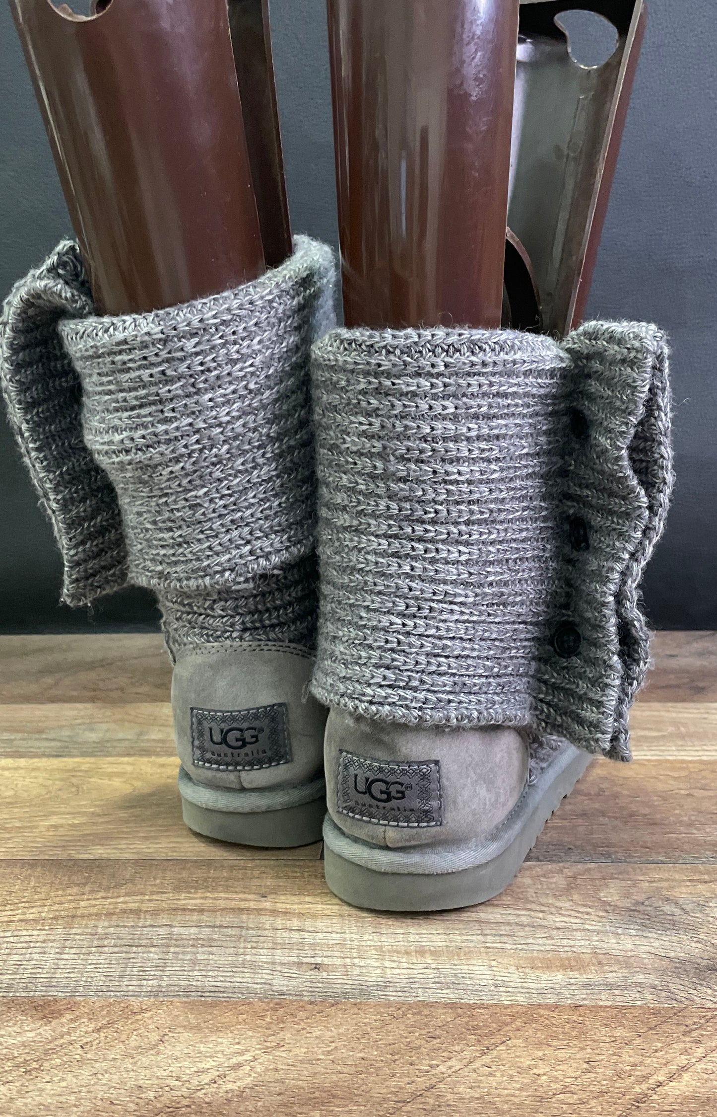 UGG Bailey Button Cardy Grey Knit Mid-Calf Boots Women's Size 7
