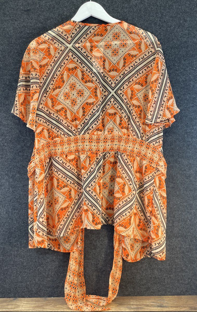 Lane Bryant Women's Orange Geometric Smocked Kimono Wrap Top NWT Sz 18/20