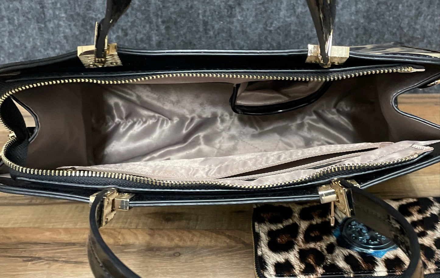 Dasein Leopard Print Satchel Handbag and Matching Zip-Around Wallet Lot 2 Pcs
