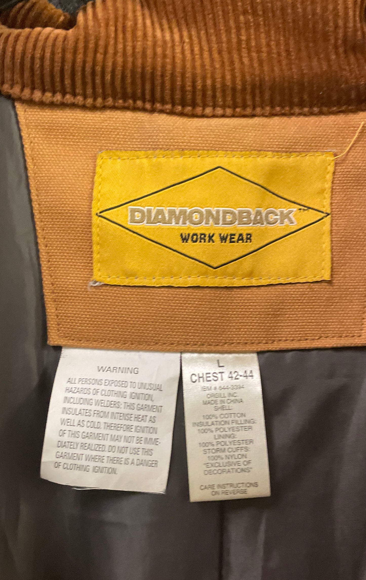 Diamondback Workwear Duck Canvas Barn Jacket Corduroy Collar Insulated Tan Sz L