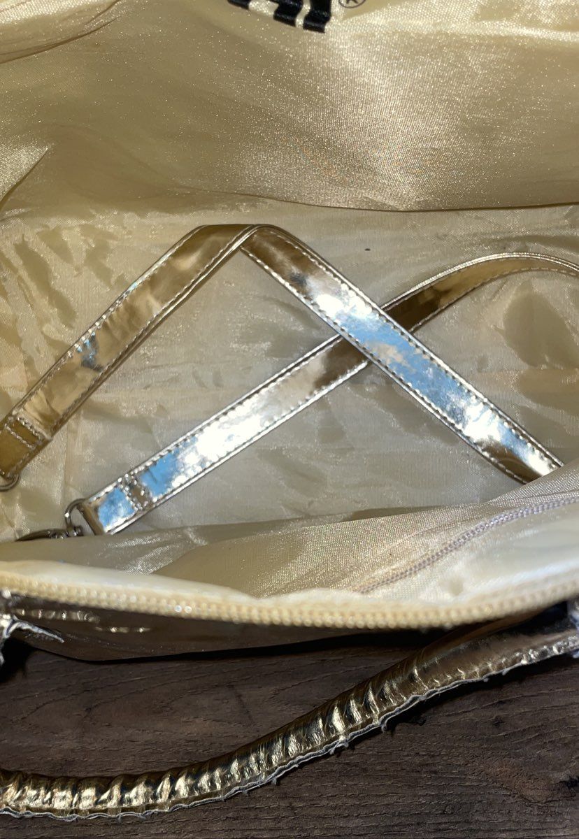 Ultra Chi Gold Metallic Top Handle Tote Bag Handbag with Crossbody Strap