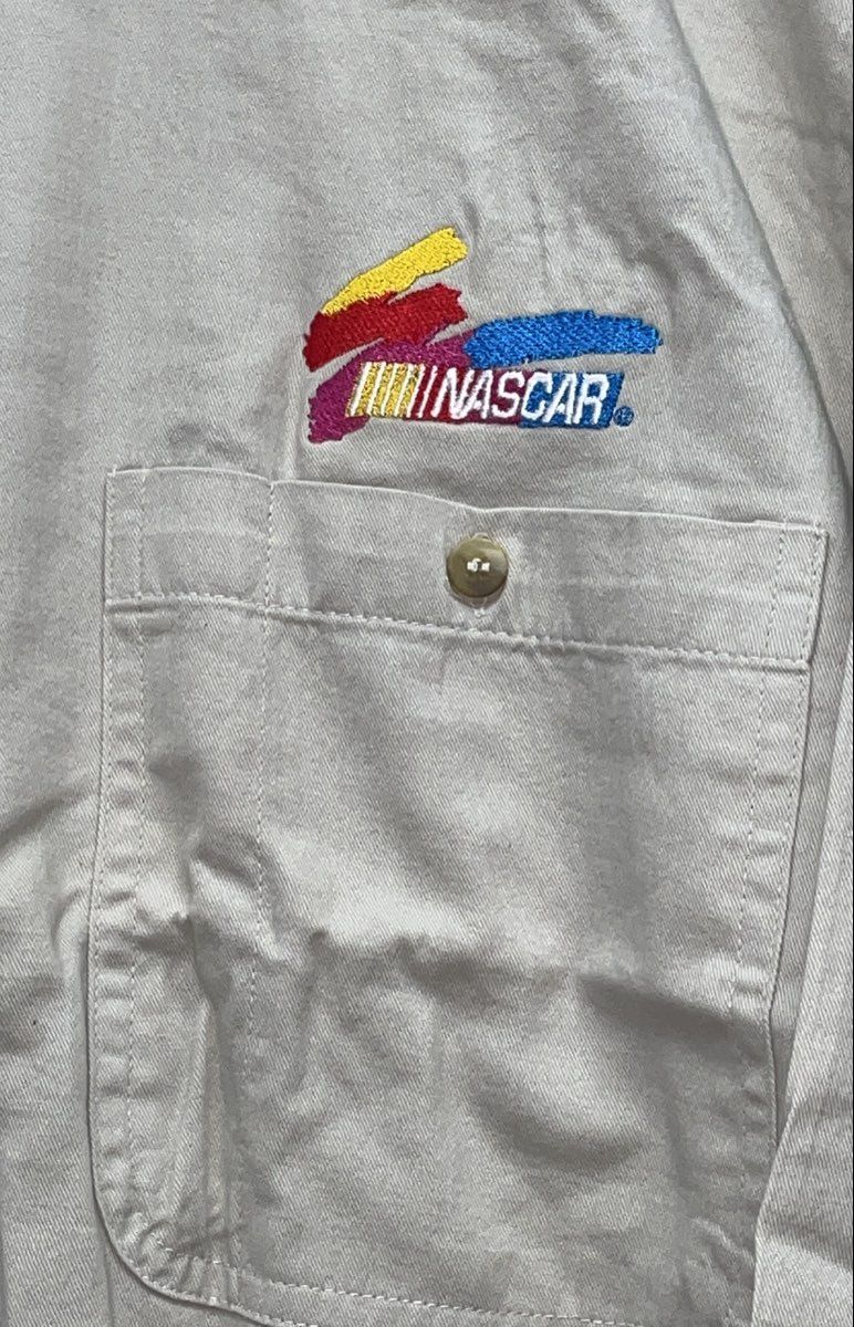 King Louie Vintage 90s NASCAR Embroidered Twill Button Down Shirt Tan NOS Sz M