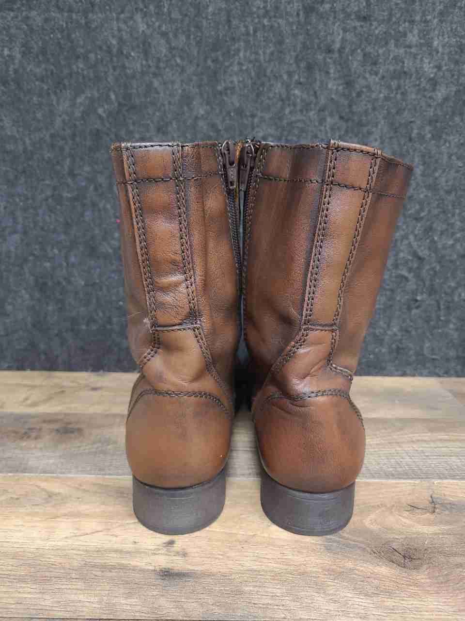 Steve Madden Troopa Brown Leather Lace Up Side Zip Combat Boots Size 9