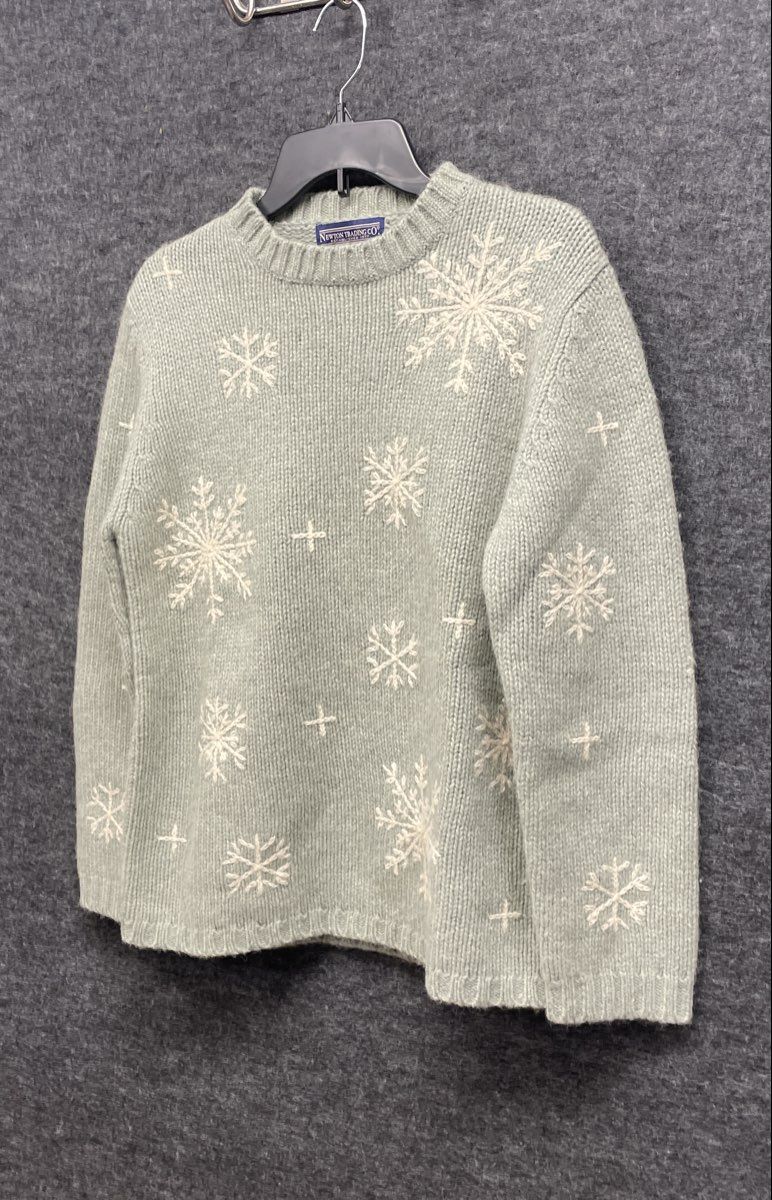 Vintage 90s Newton Trading Co Men's Green Shetland Wool Snowflake Sweater Sz M