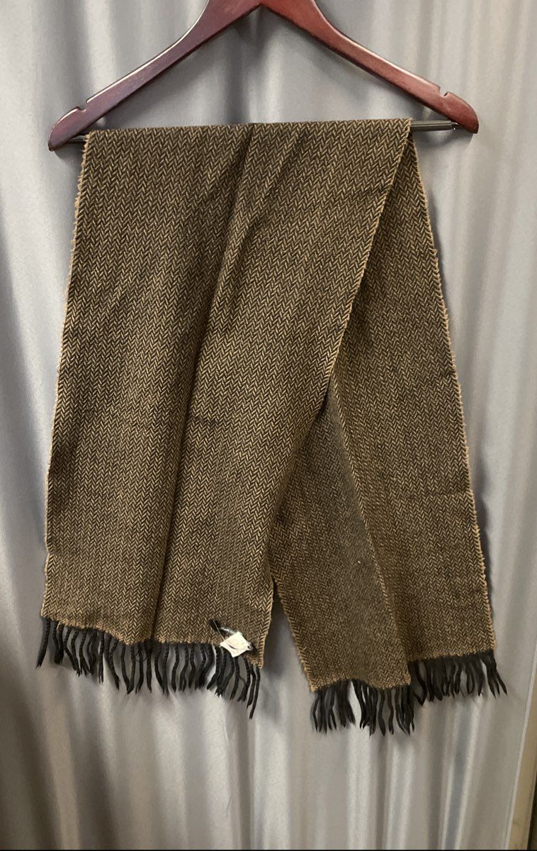 Ansich Unisex Brown Black Herringbone 100% Wool Scarf Made in Italy Vintage