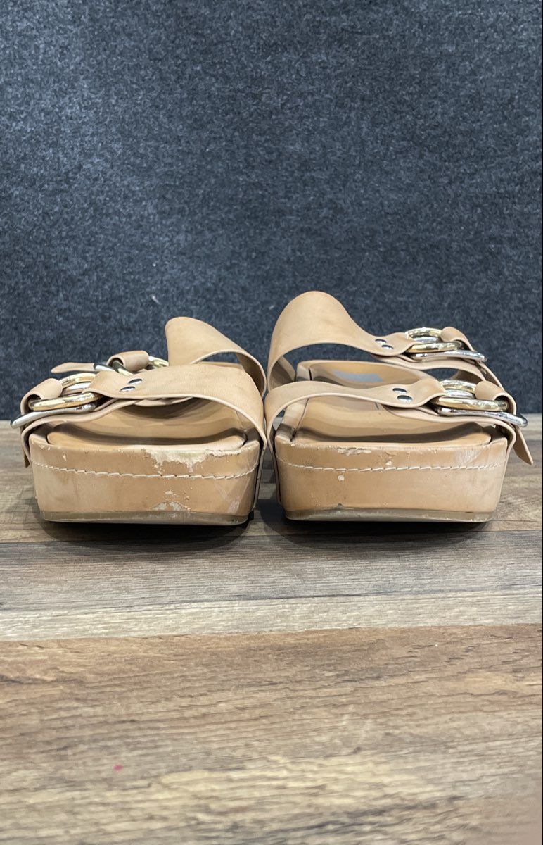 Dolce Vita Tan Brown Double Buckle Platform Slide Sandals Women's Size 10
