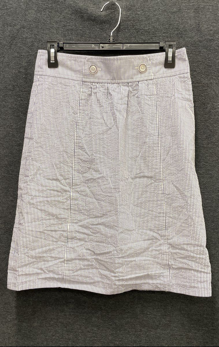 Brooks Brothers Women's Blue White Seersucker Stripe A-Line Skirt Sz 2