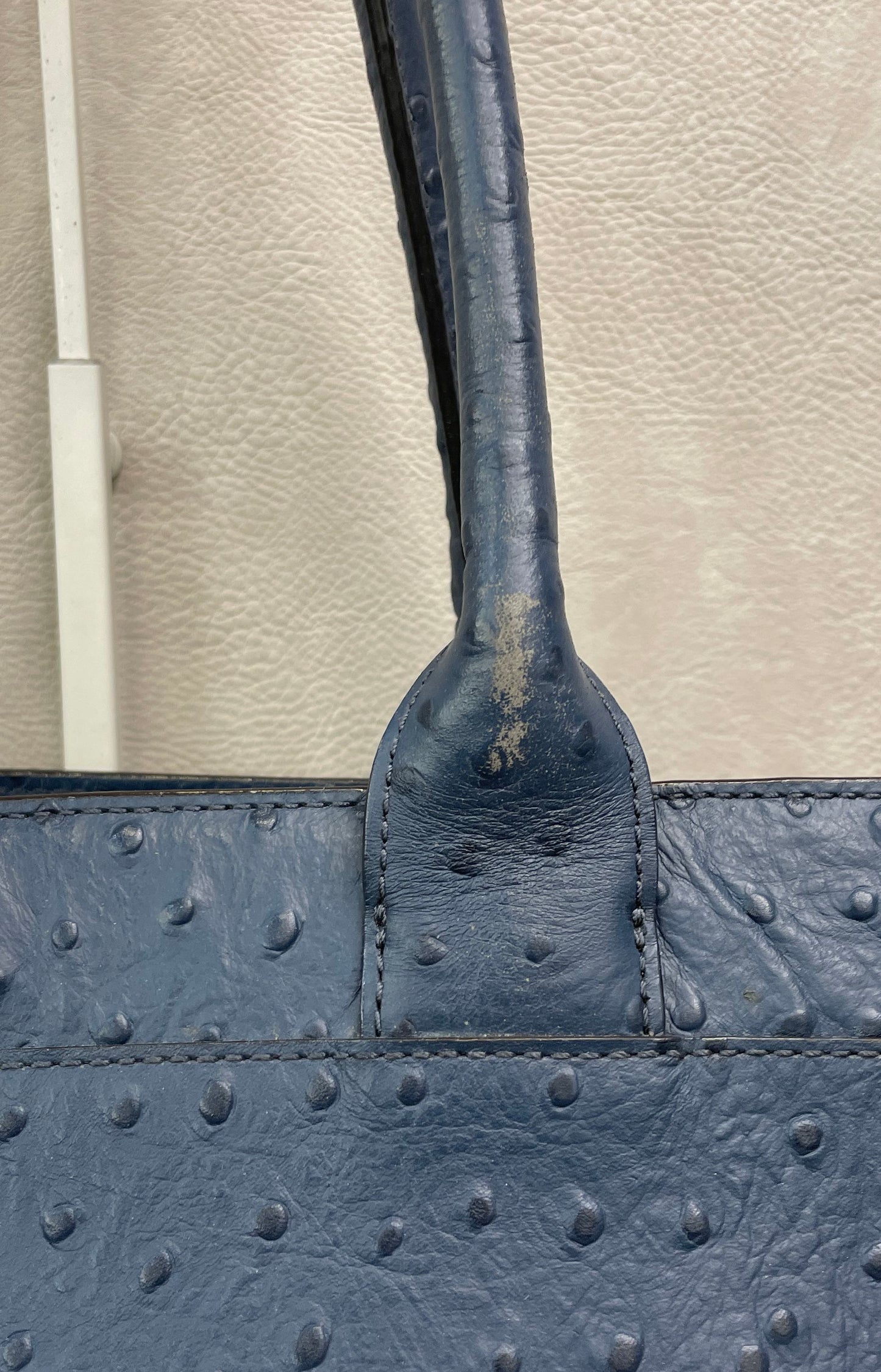 Kate Spade Blue Ostrich Embossed Leather Bow Tote Bag Large