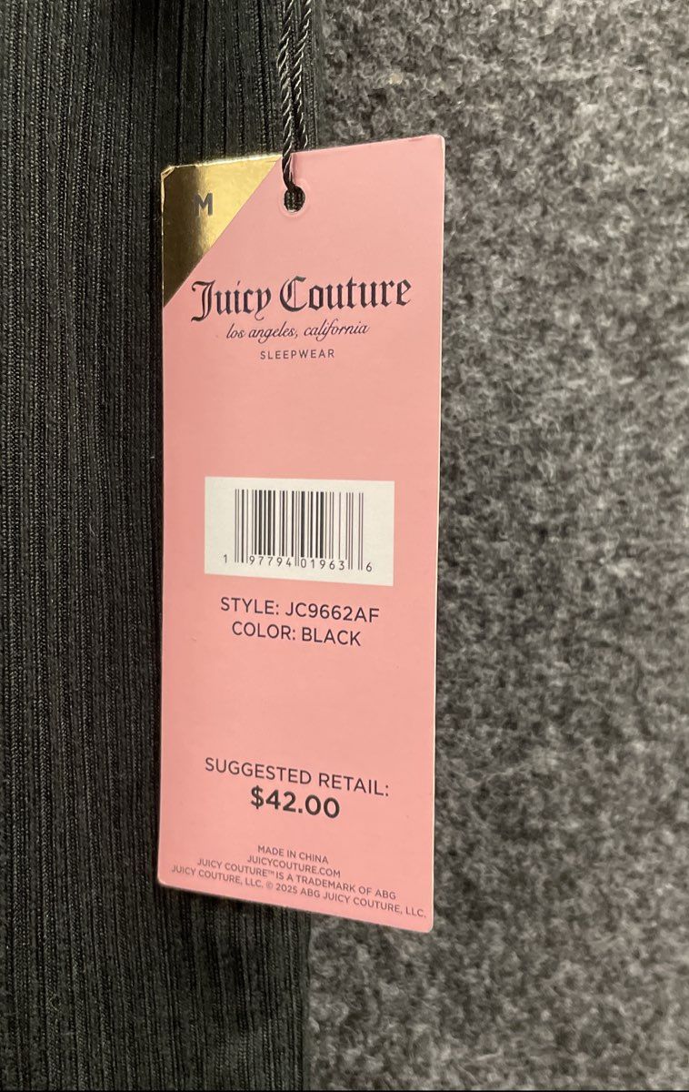 Juicy Couture Women's Black Ribbed Sleepwear Shirt Rhinestone Heart Sz M NWT