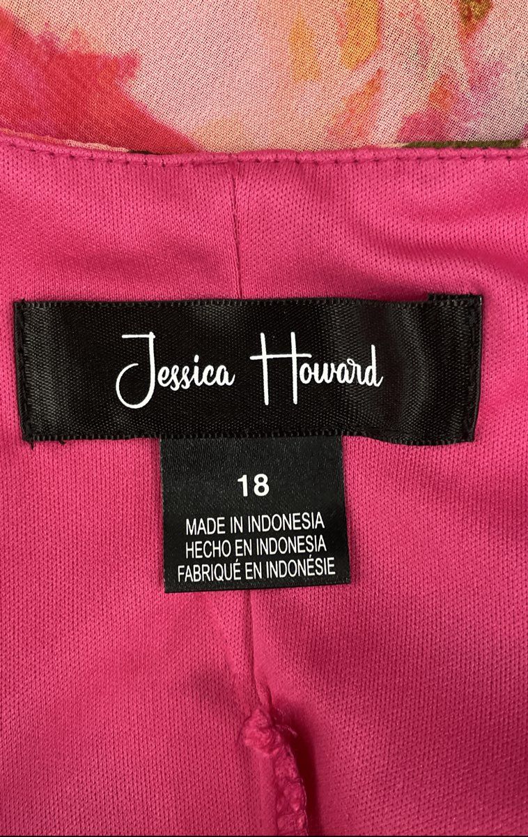 Jessica Howard Women's Pink Floral Tiered Ruffle Short Sleeve Dress NWT Sz 18
