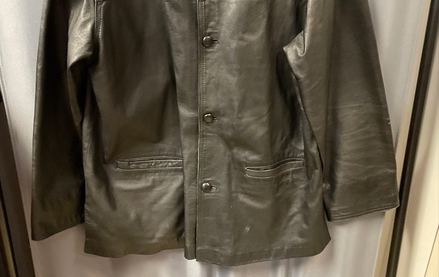 Vera Pelle Men's Black Leather Car Coat Made in Italy Button Front Sz S