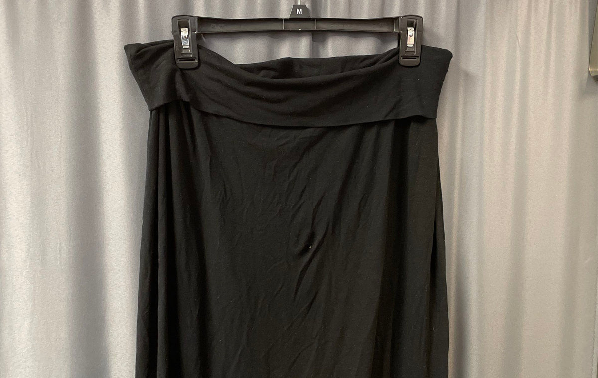 Eileen Fisher Women's Black Rayon Jersey Fold-Over Maxi Skirt Rear Slit Size M