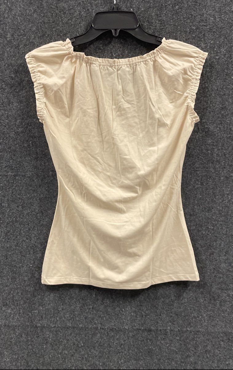 Loft Women's Ruffled Cap Sleeve Top Cream Gathered Neckline NWT Sz S