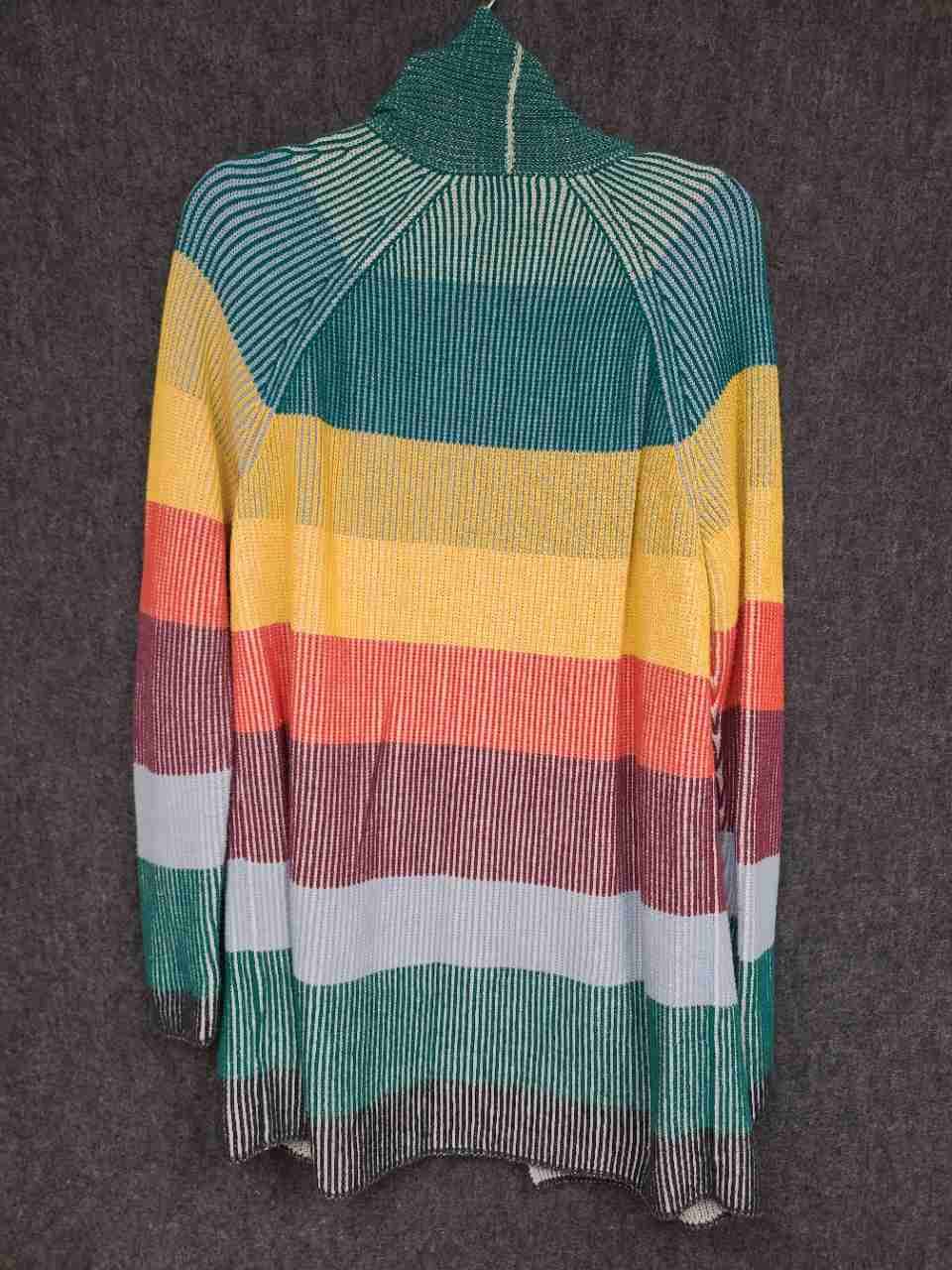 Lands' End Women's Drifter Cardigan Multicolor Striped Cotton Sz L Tall