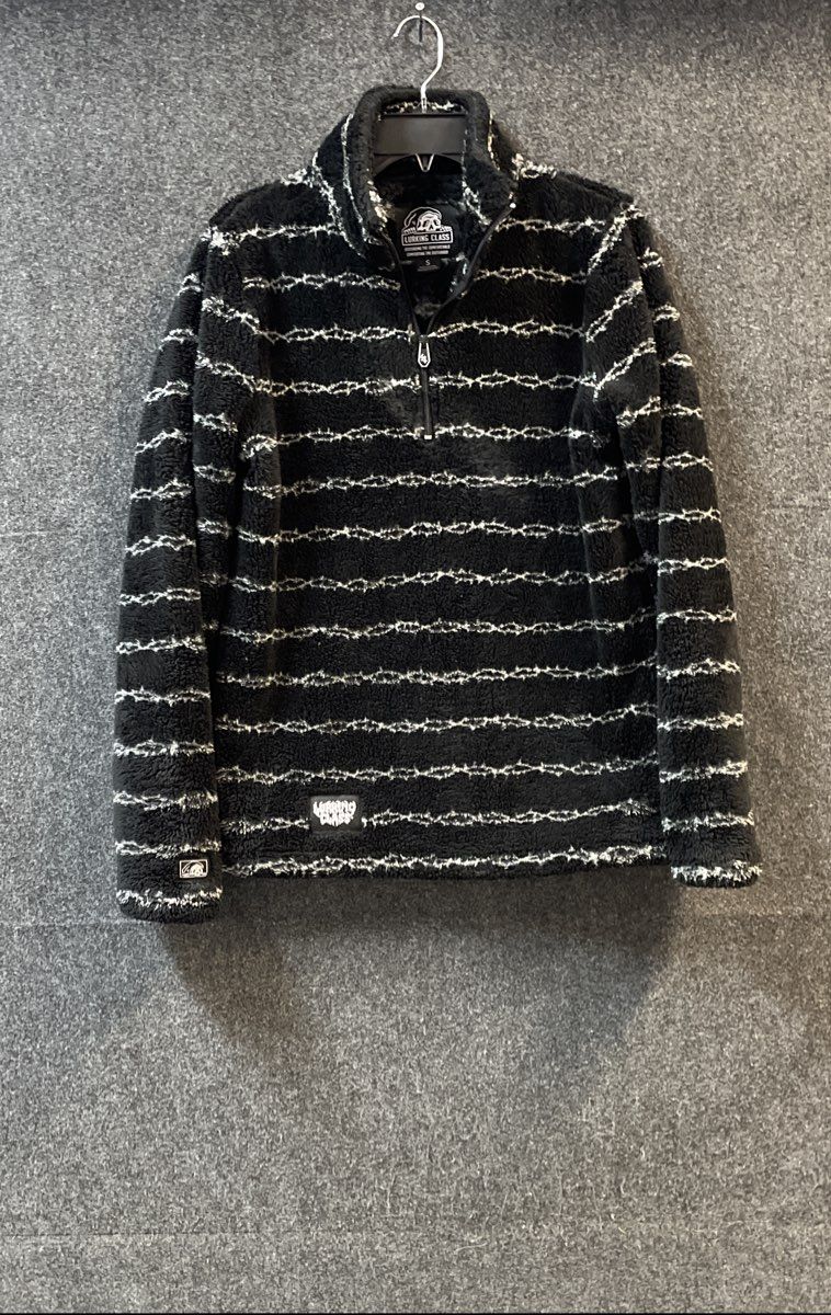 Lurking Class Men's Black White Barbed Wire 1/4 Zip Sherpa Fleece Jacket Sz S
