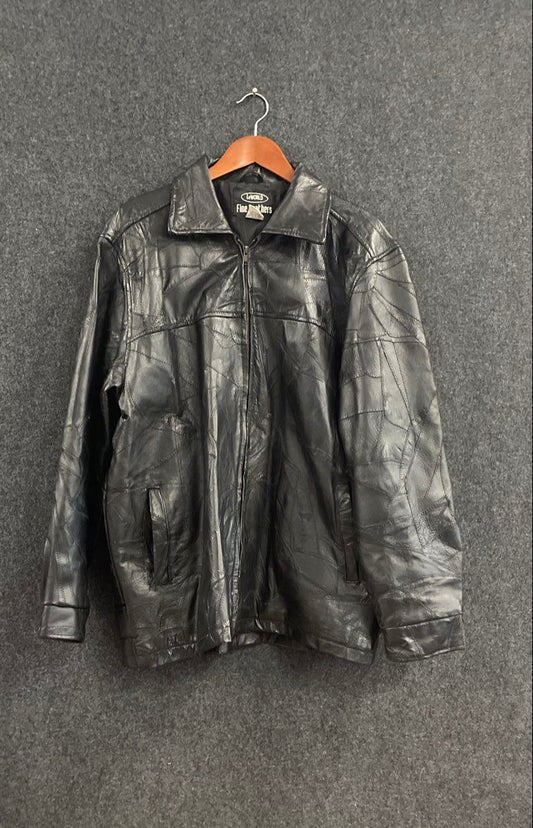 Vintage 90s LeWORLD Men's Black Patchwork Leather Full Zip Jacket Size XL