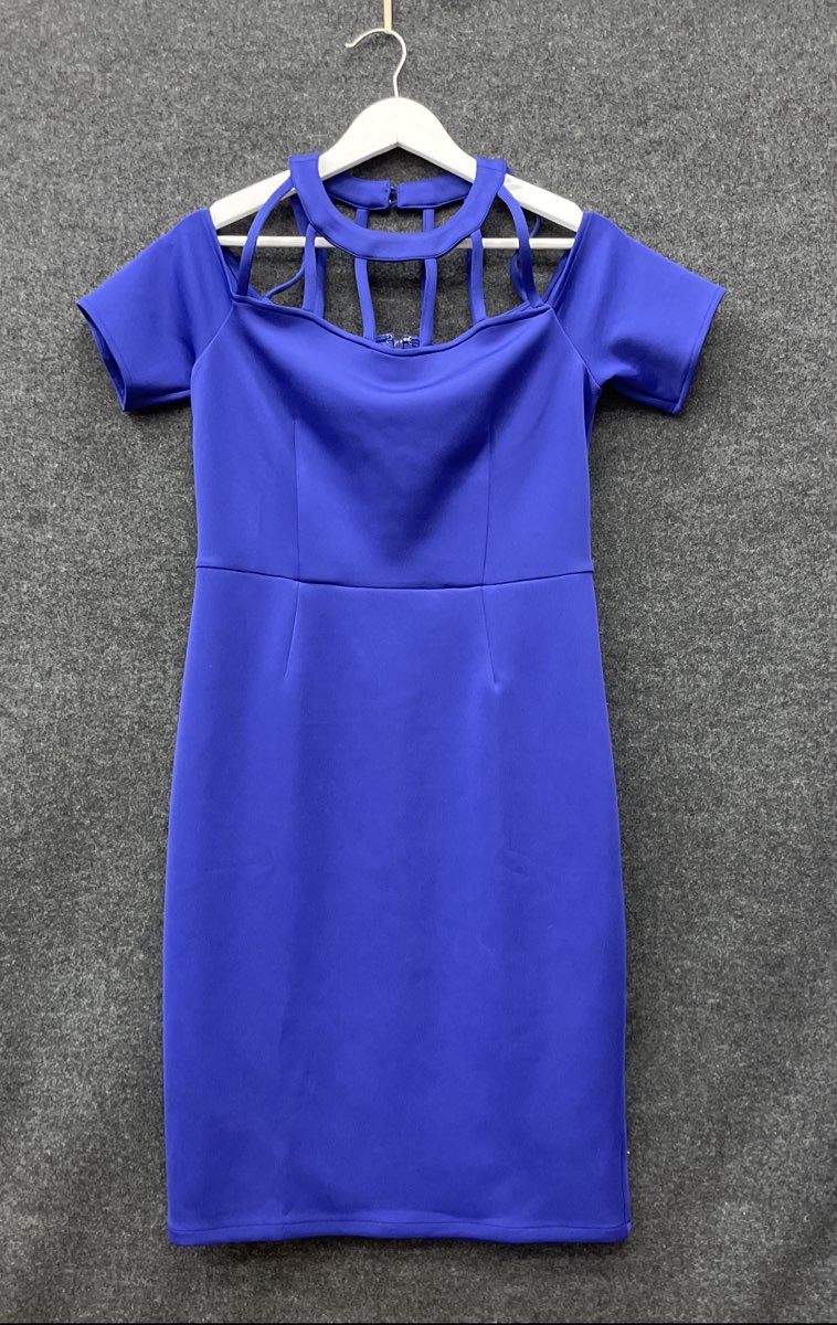 Bold Elements Women's Kalmine Shift Dress Verve Violet Blue Cage Neckline NWT M