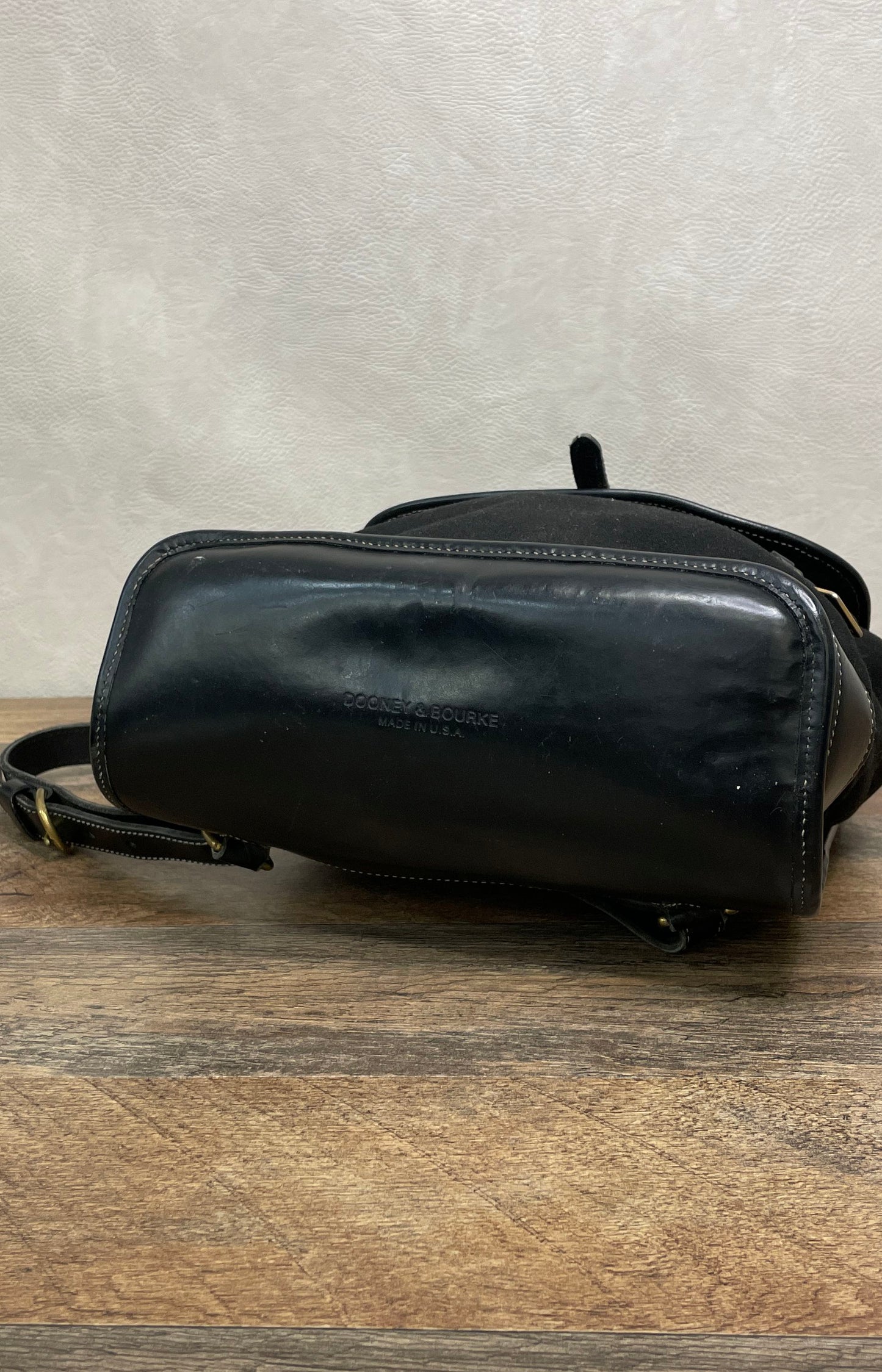 Vintage 90s Dooney & Bourke Black Canvas Leather Backpack Bag Brass Made in USA
