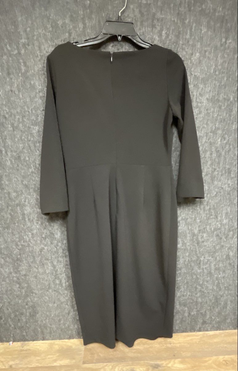 Calvin Klein Women's Black Asymmetrical Neck Rosette Sheath Dress Sz 4
