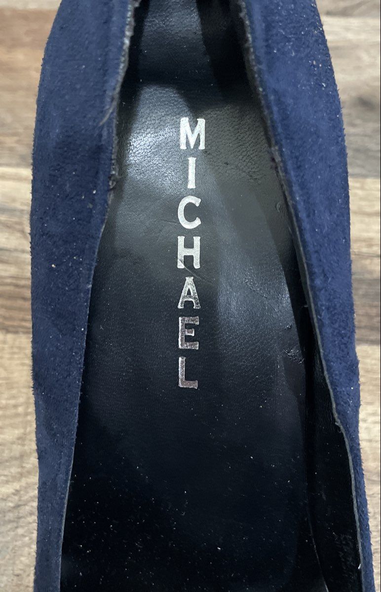 Michael Gracelyn Navy Blue Black Striped Pointed Toe Pumps Size 7.5
