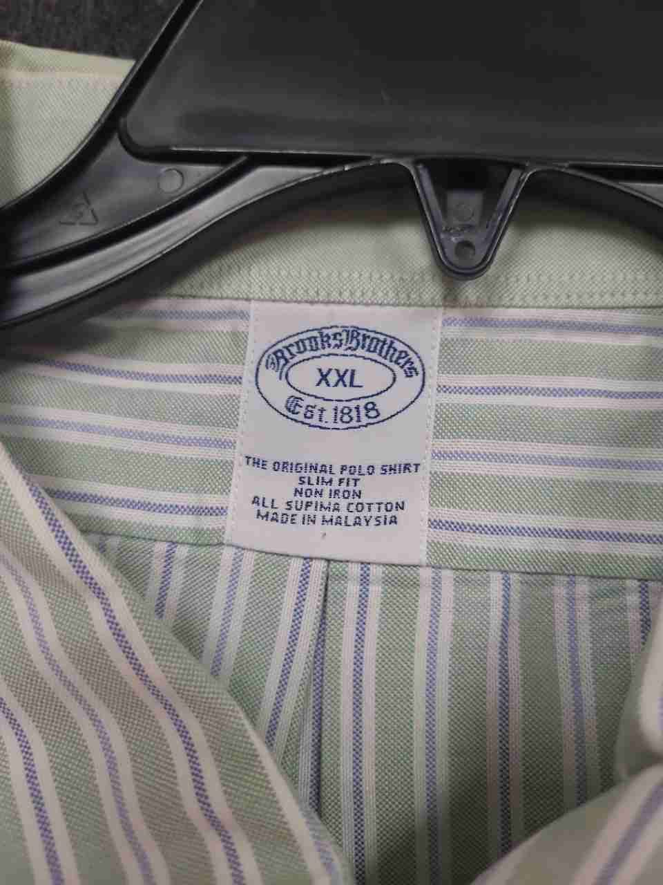 Brooks Brothers Men's Green Striped Slim Fit Supima Cotton Non-Iron Shirt Sz XXL