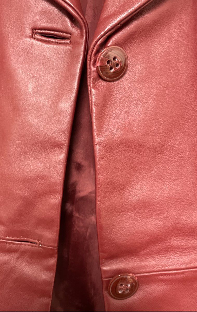East 5th Women's Red Genuine Leather Button Front Belted Blazer Jacket XL