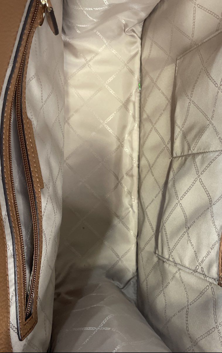 Michael Kors Cream Tan Striped Canvas Leather Tote Handbag Bag Gold Hardware