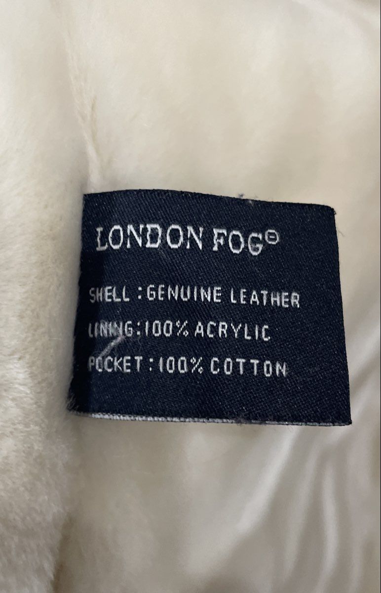 Vintage 90s London Fog Women's Leather Jacket Cream Faux Fur Lined Sz L