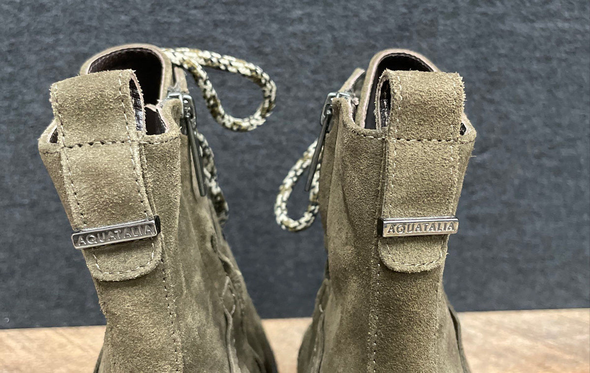 Aquatalia Olive Green Suede Lace Up Ankle Boots Women's Size 9.5M