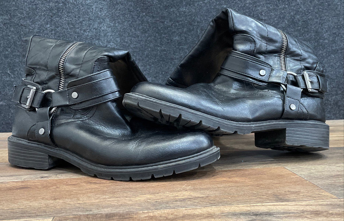 GBG Guess Black Faux Leather Tall Harness Zip Moto Boots Size 10