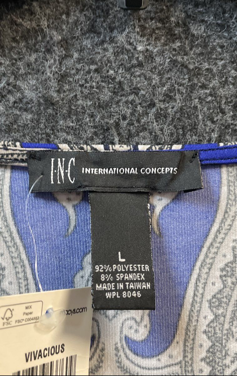 INC International Concepts Women's Blue Moroccan Scarf Cowl Neck Dress L NWT