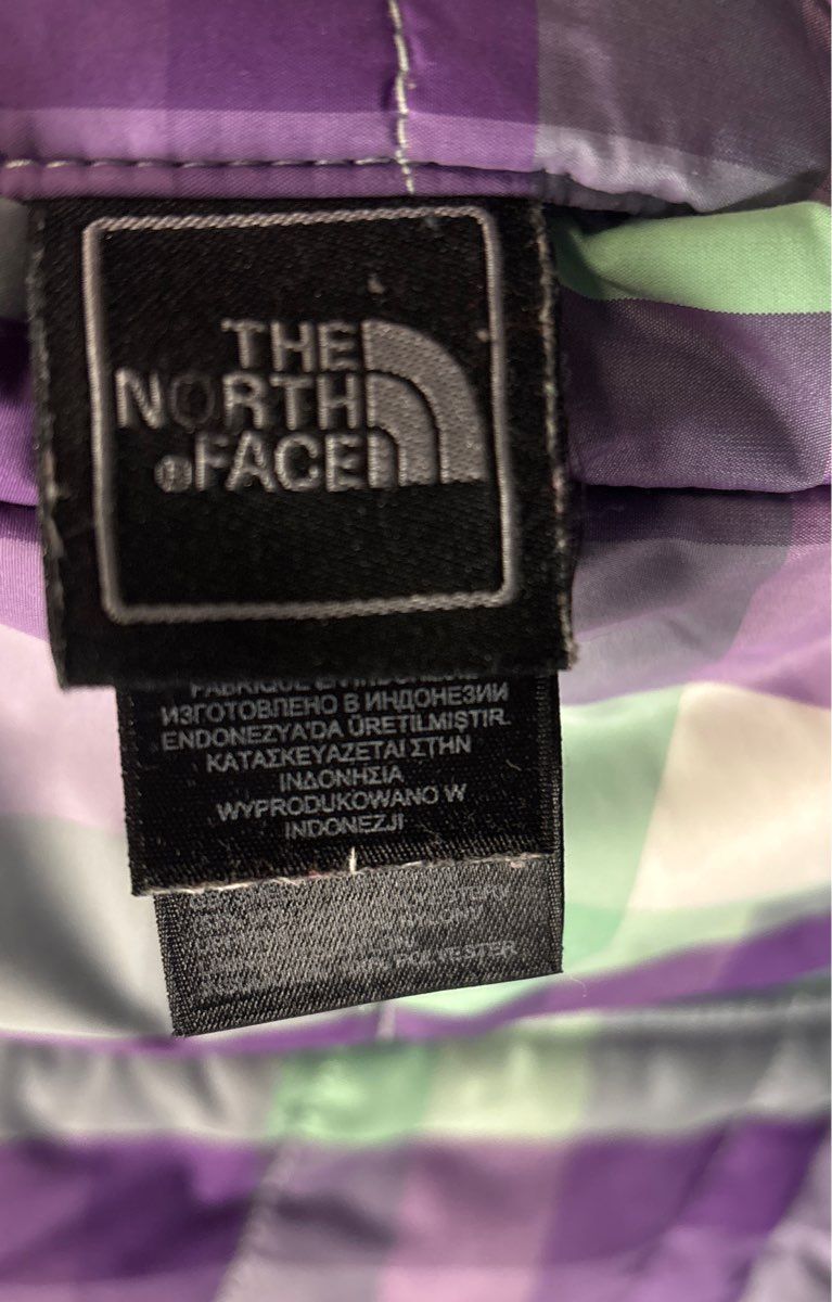 The North Face Girls Purple Green Plaid Insulated Puffer Vest Sz M 10/12