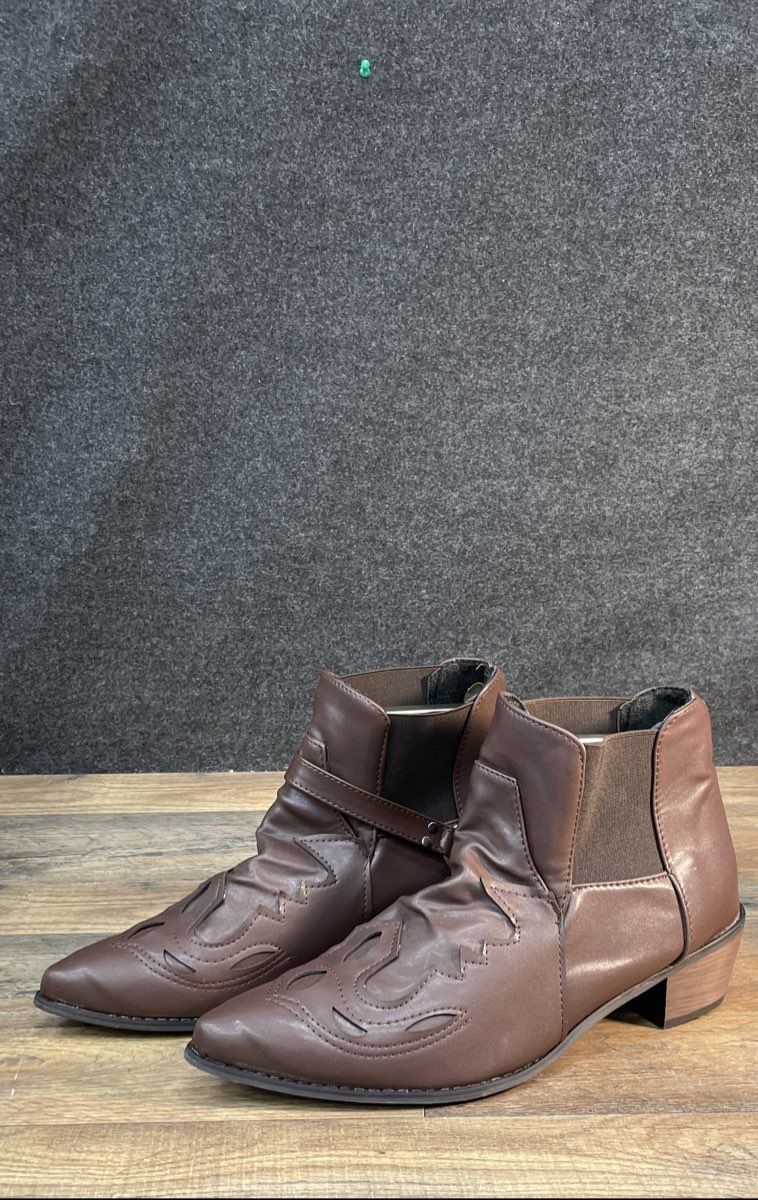 Western Pointed Toe Brown Ankle Boots Removable Harness Chain Size EU 48