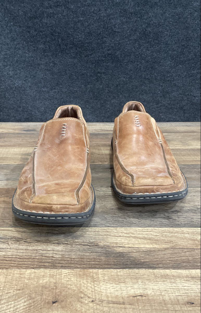 Clarks 78194 Tan Leather Square Toe Slip On Loafers Moc Toe Men's Size 13 M