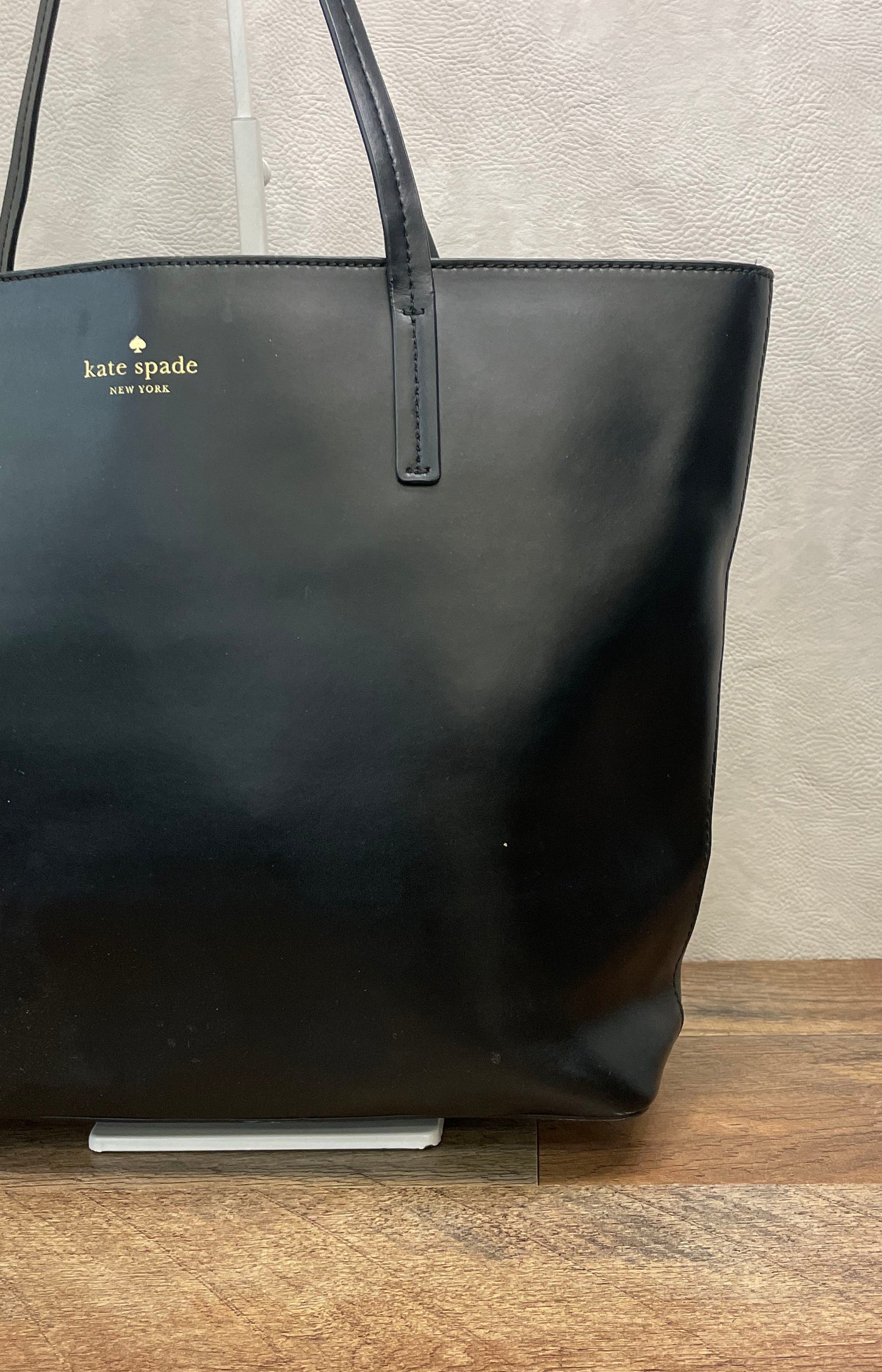 Kate Spade Black Leather Large Shoulder Tote Bag Gold Logo