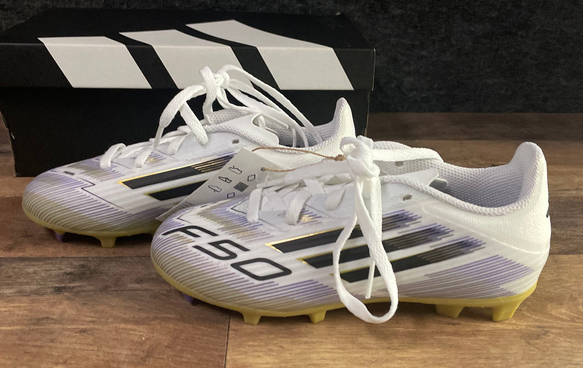 Adidas F50 League FG/MG J White Black Gold Youth Soccer Cleats Size 1 DS