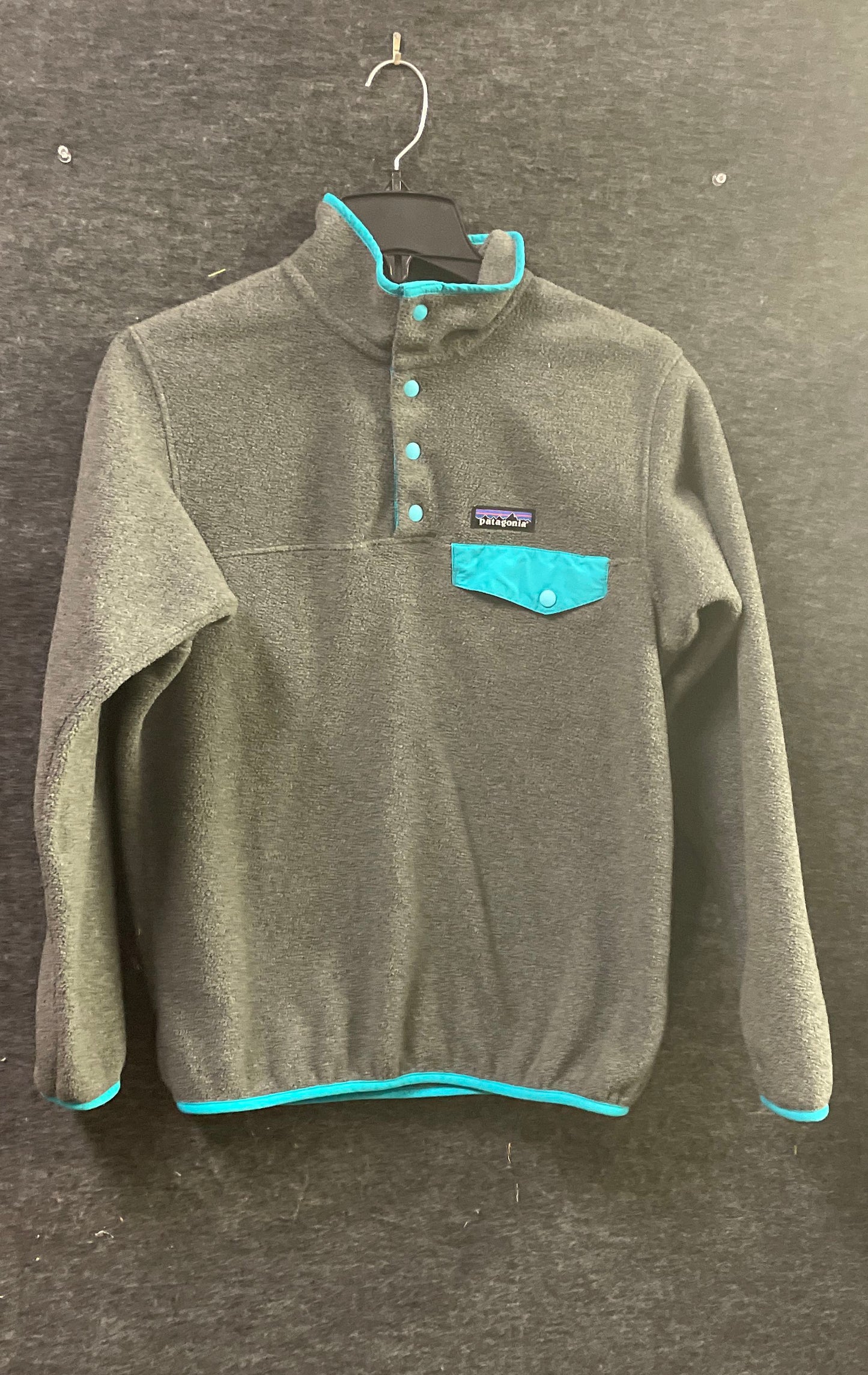 Patagonia Women's Synchilla Snap-T Fleece Pullover Gray Turquoise Blue Sz XS