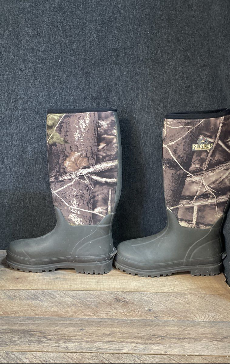 RedHead Camo Grey Waterproof Rubber Hunting Boots Men's Size 8