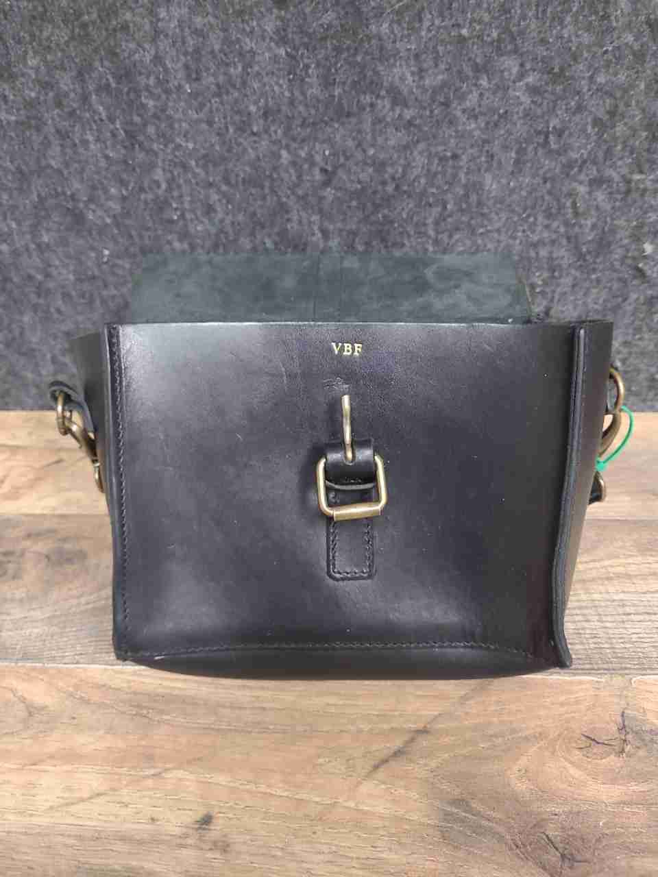 Black Italian Leather Crossbody Messenger Bag VBF Monogram Brass Hardware