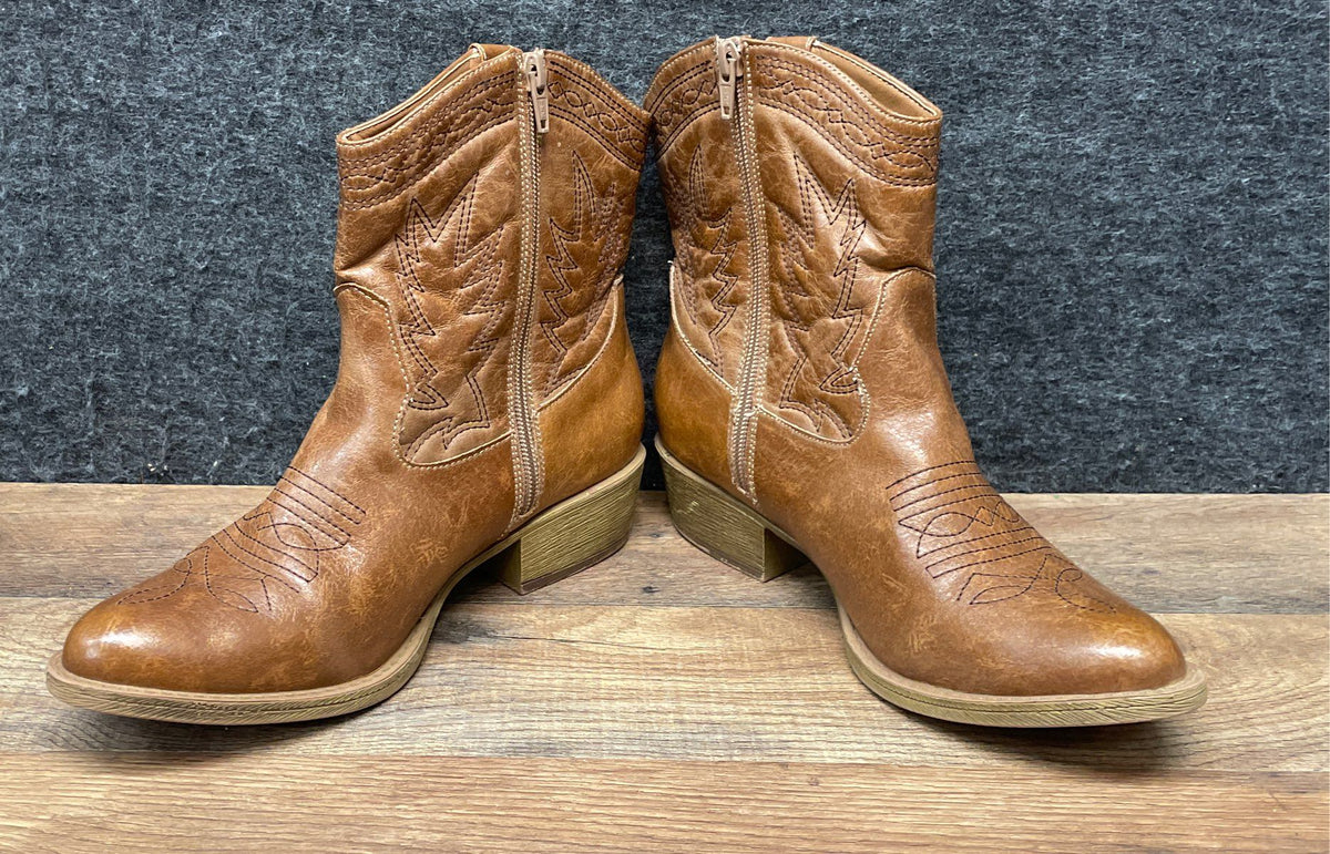 Women's Tan Brown Western Stitched Ankle Cowboy Boots Size 8M