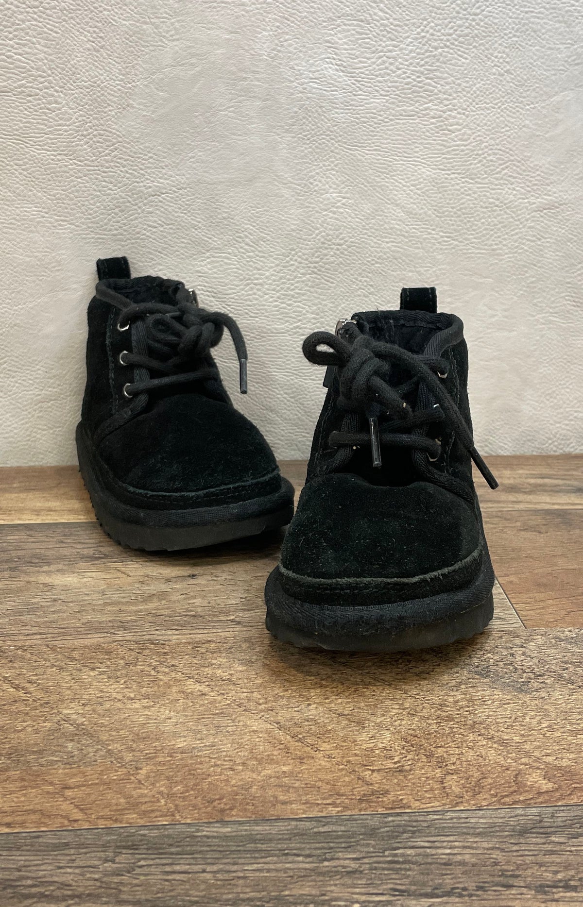 UGG Rennon Black Suede Lace Up Side Zip Toddler Boots Size 8
