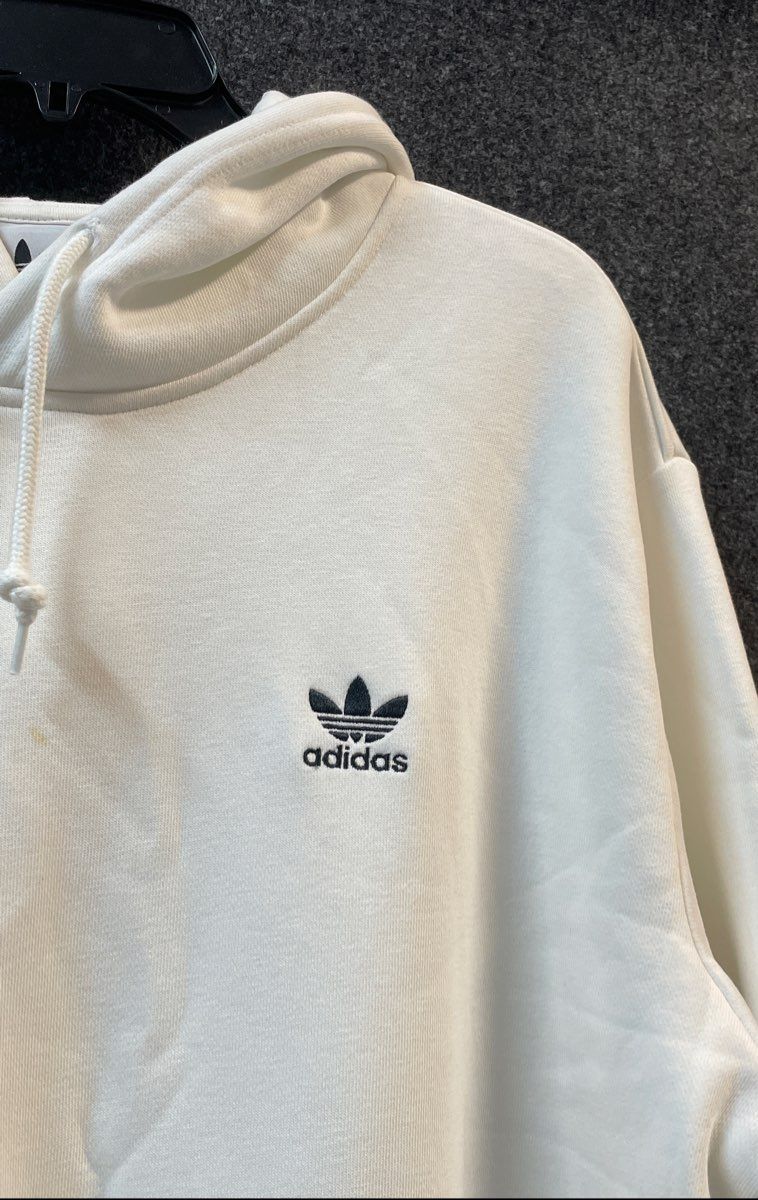 Adidas Men's Trefoil Logo Pullover Hoodie White Fleece Pocket Sz XL