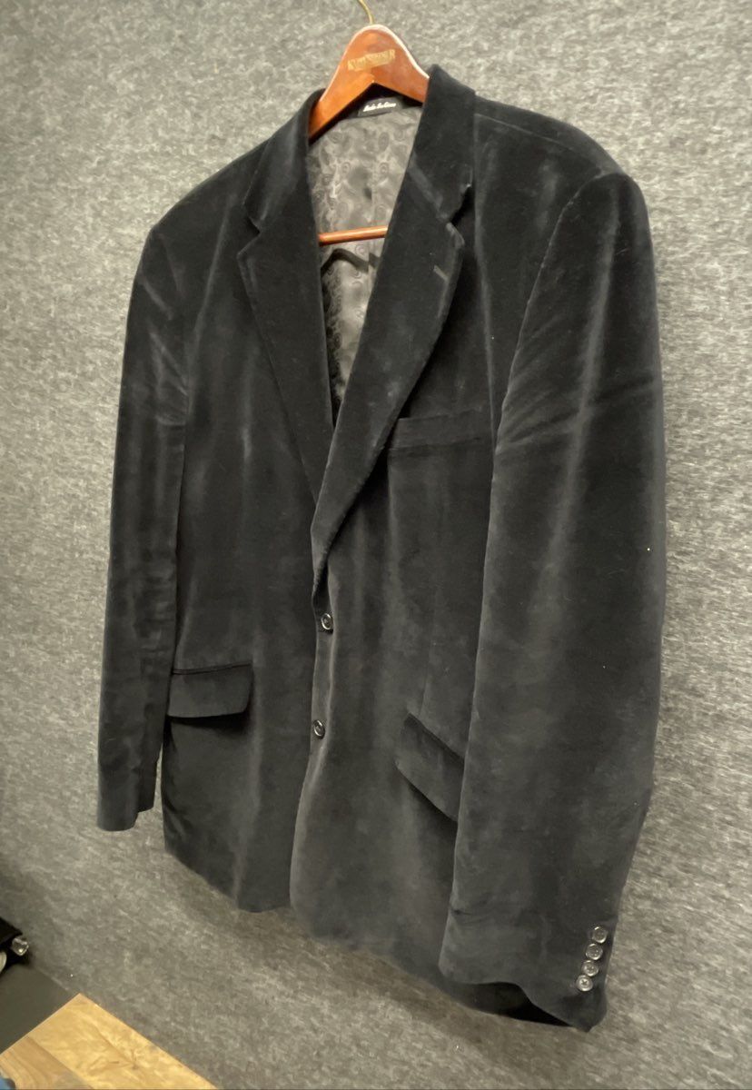 Villini Men's Black Cotton Velvet Blazer Notch Lapel Paisley Lining Sz 46L