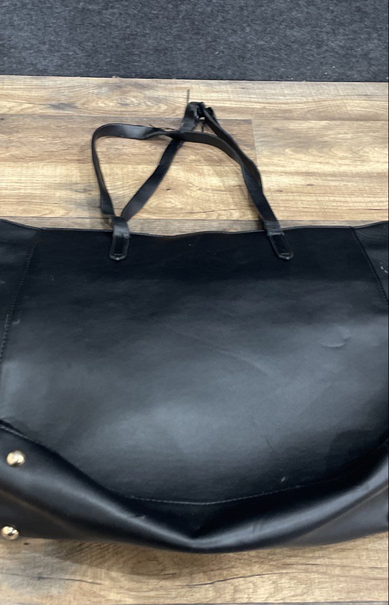 Nine West Black Faux Leather Large Tote Bag Front Flap Pocket Gold Hardware