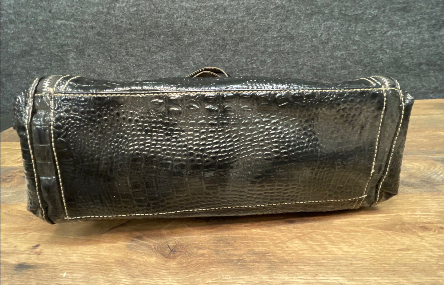 Sag Harbor Black Croc Embossed Faux Leather Tote Shoulder Bag Silver Hardware