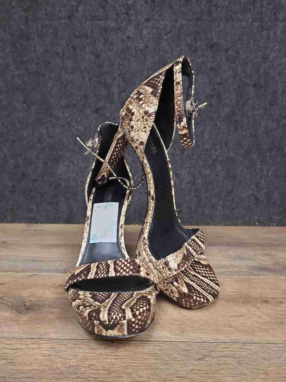 Michael Kors Jordyn Snakeskin Ankle Strap Platform Sandal Heels Size 7.5M