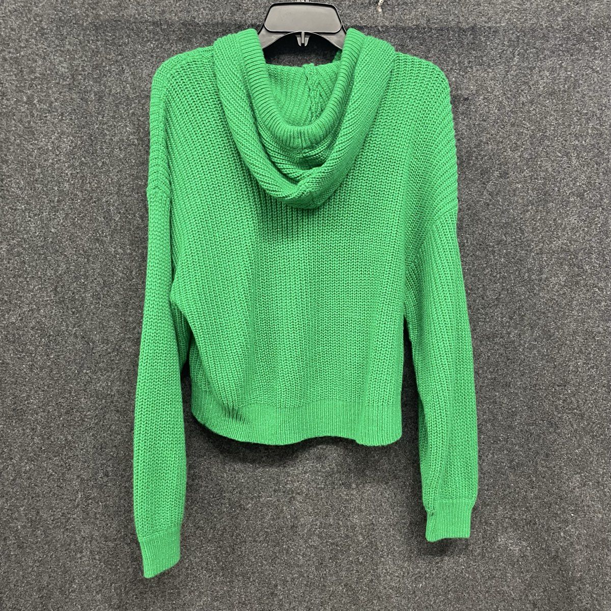 Divided H&M Women's Green Chunky Ribbed Knit Cropped Hooded Sweater Sz M