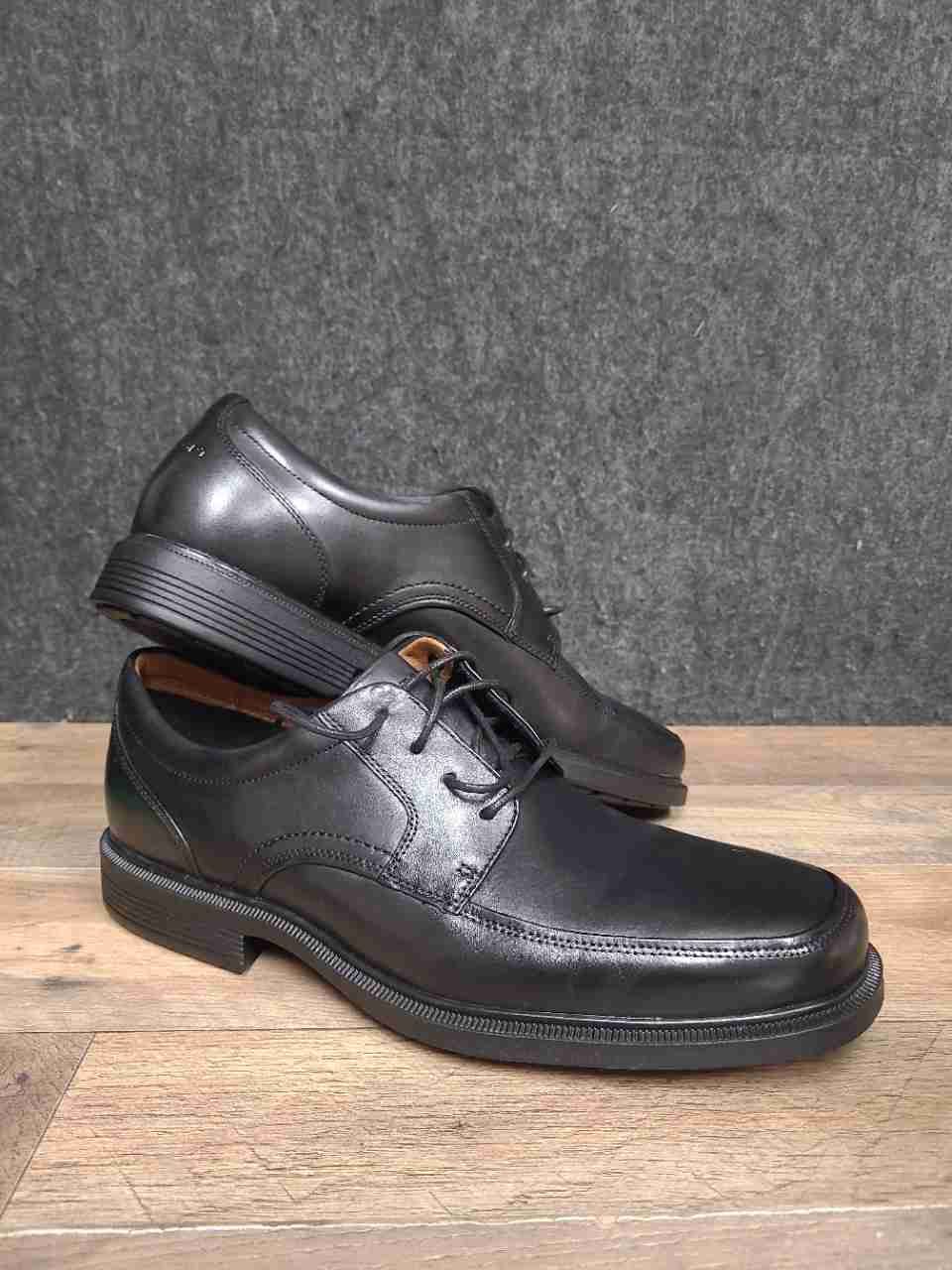 Rockport Dpluxe Apron Toe Oxford Black Leather Slip Resistant Mens Size 11W DS