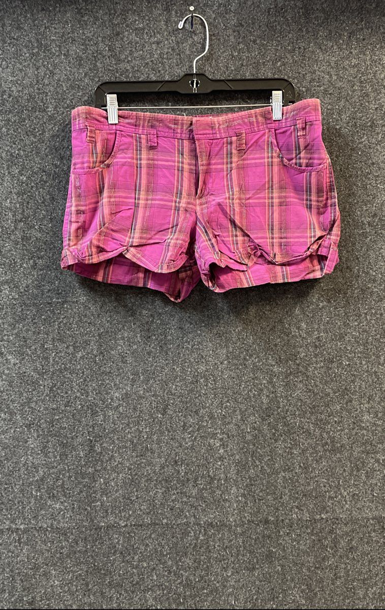 OP Ocean Pacific Women's Purple Plaid Metallic Cuffed Shorts Size 13