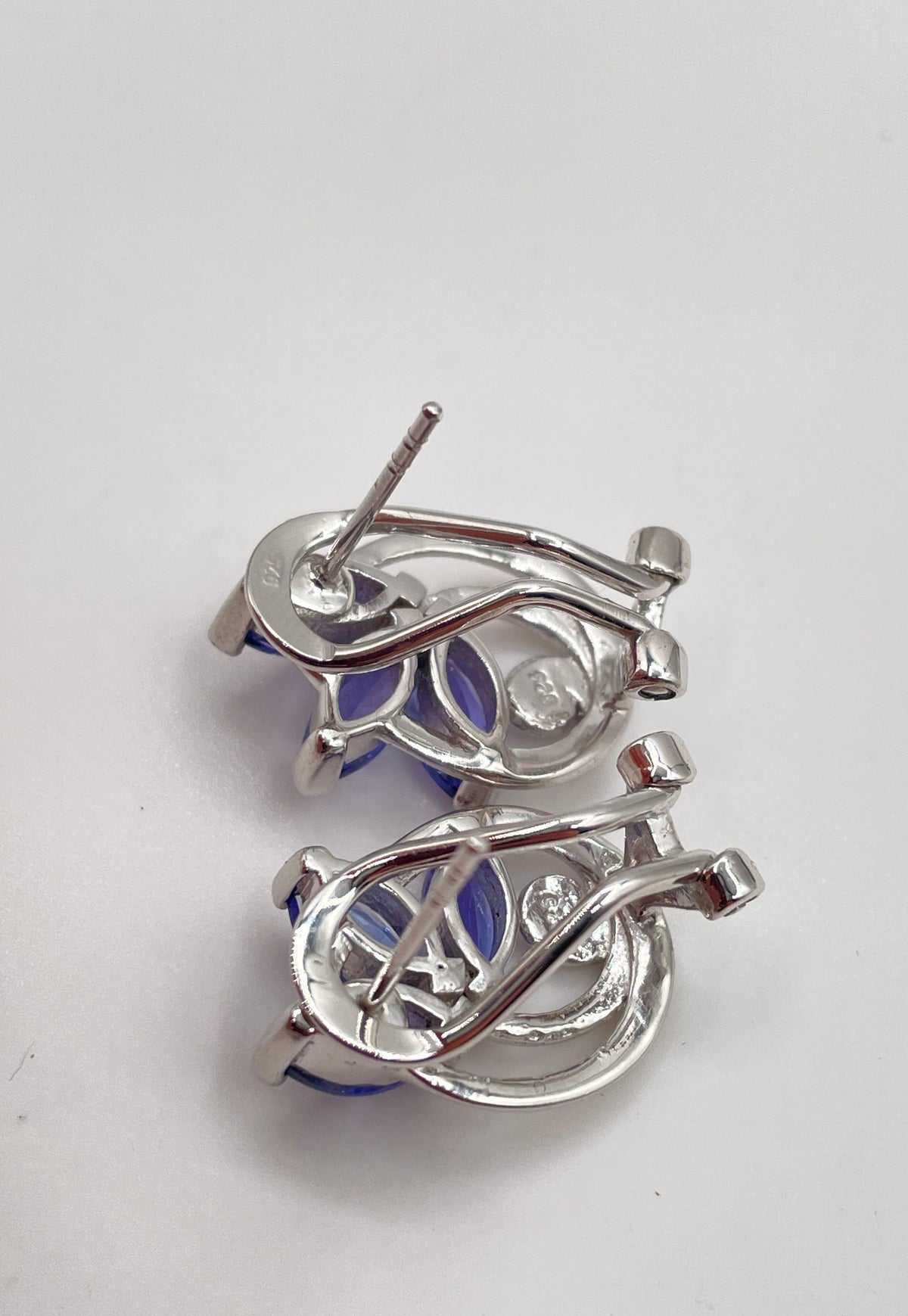 925 Sterling Silver Iolite Floral Omega Back Earrings 5.5g